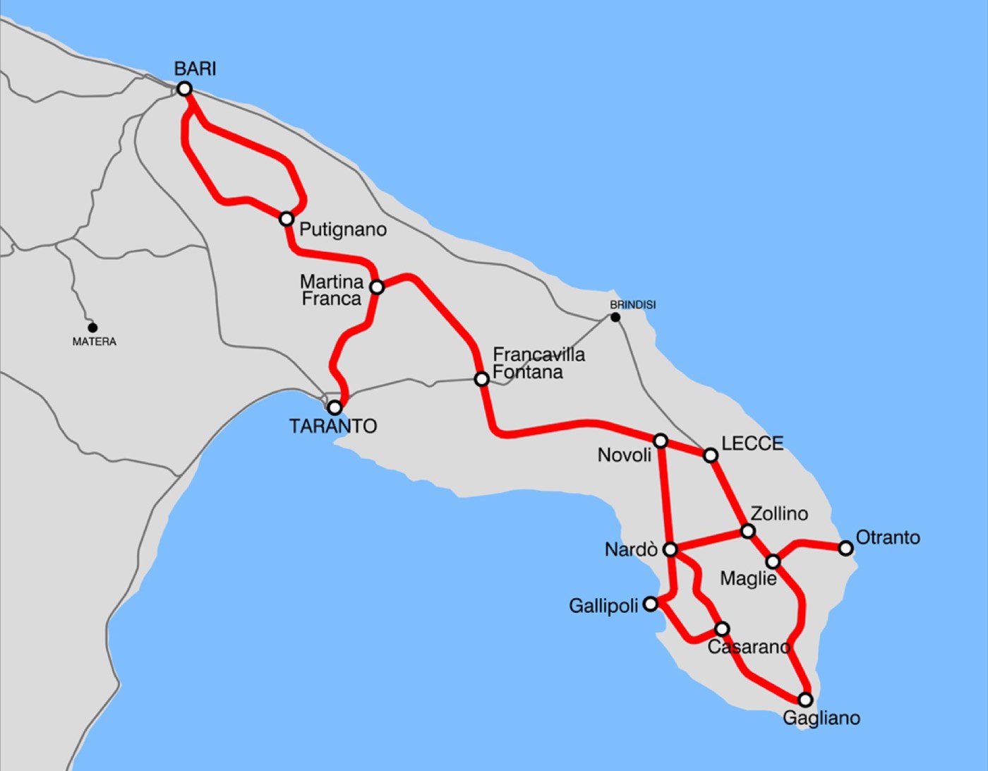 La rete delle Ferrovie del Sud Est